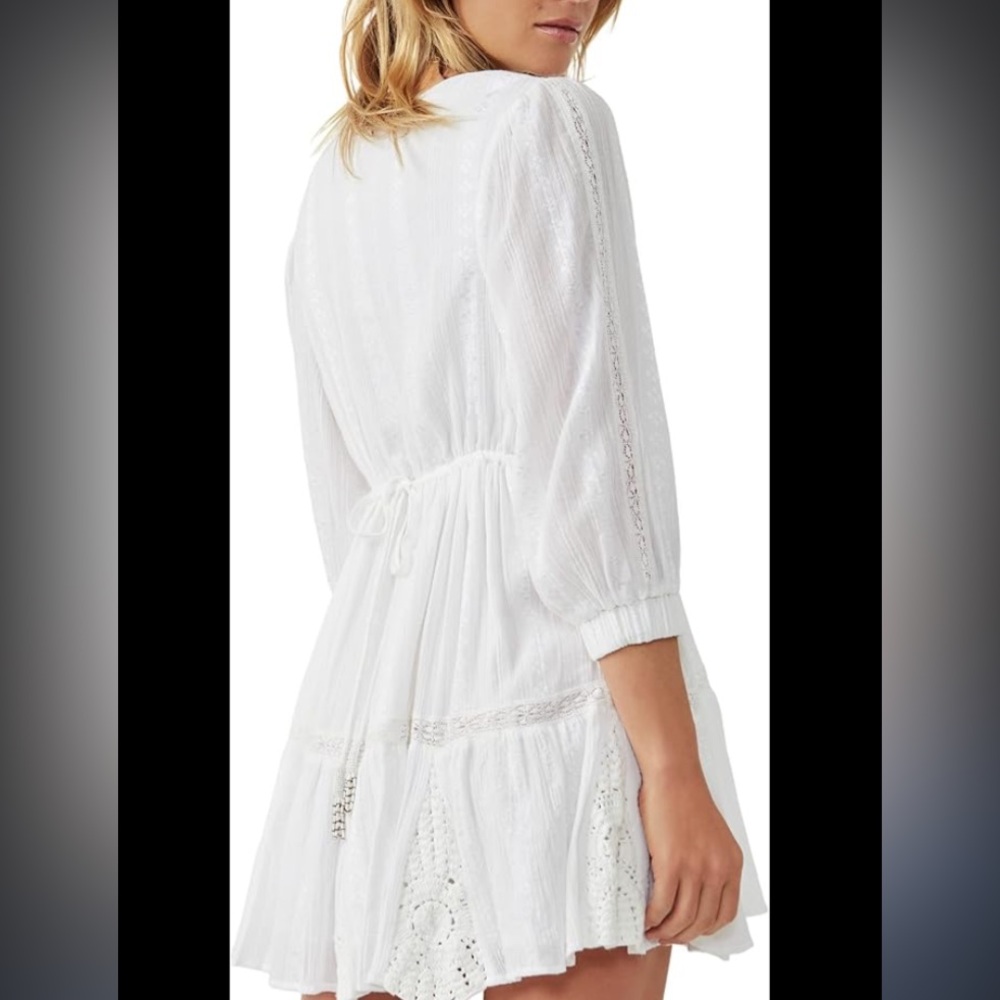 FREE PEOPLE hudson mini dress White crochet M tie back concert party - Picture 3 of 3